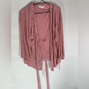 Lake Pajama Red Striped Women's Kimono Robe